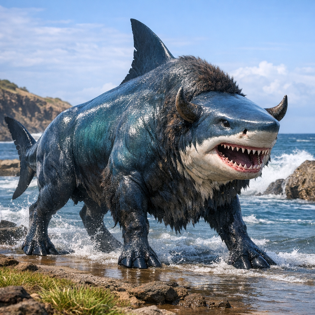Bishark, an AI-generated hybrid of Shark and Bison