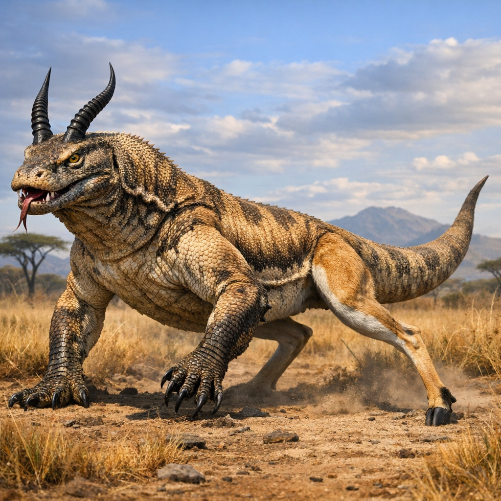 Gazodragon, an AI-generated hybrid of Komodo Dragon and Gazelle