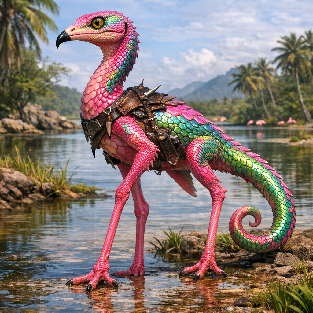 Flamgecko, an AI-generated hybrid of Flamingo and Gecko