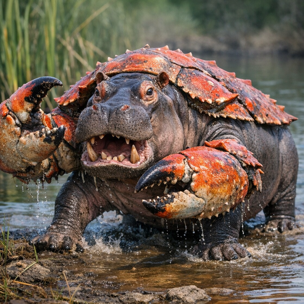 Crabopotamus, an AI-generated hybrid of Crab and Hippopotamus