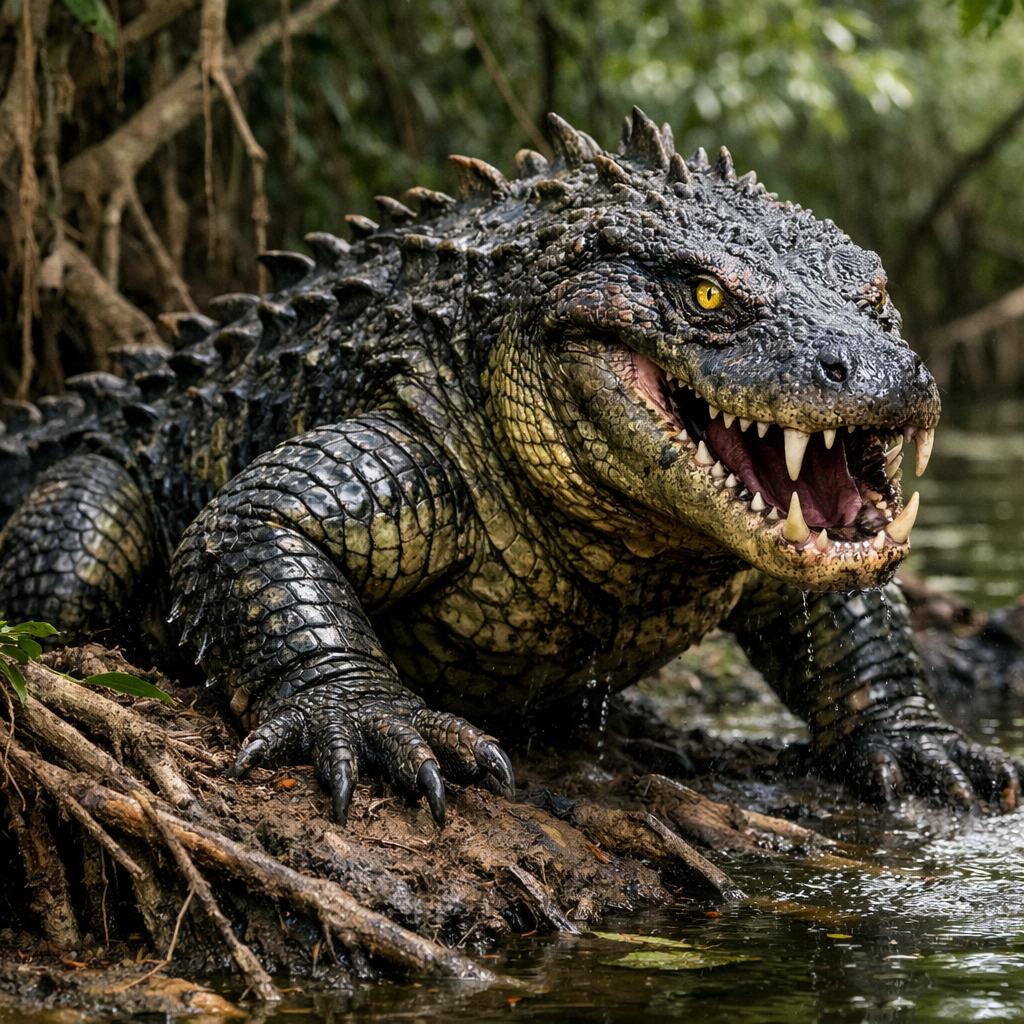 Crocodragon, an AI-generated hybrid of Crocodile and Komodo Dragon
