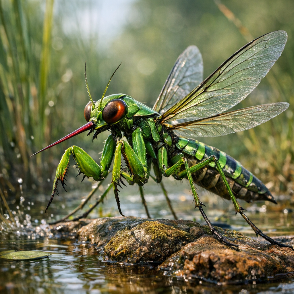 Mantisquito, an AI-generated hybrid of Mantis and mosquito