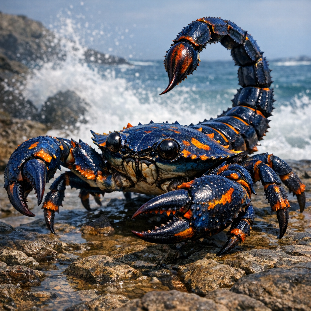 Crabscorpion, an AI-generated hybrid of Crab and Scorpion