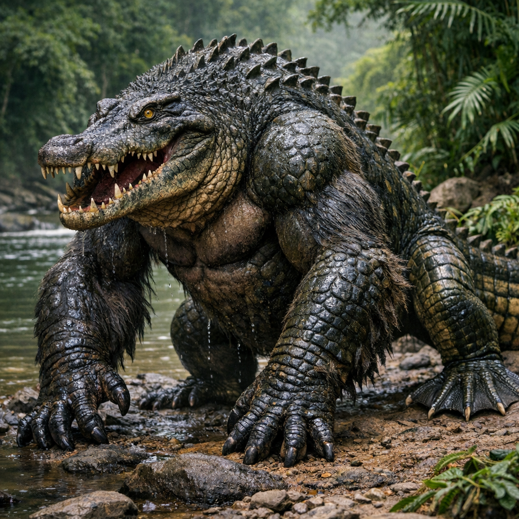 Crogorilla, an AI-generated hybrid of Crocodile and Gorilla