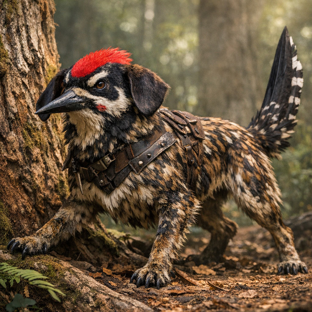 Canis Pico, an AI-generated hybrid of dog and Woodpecker