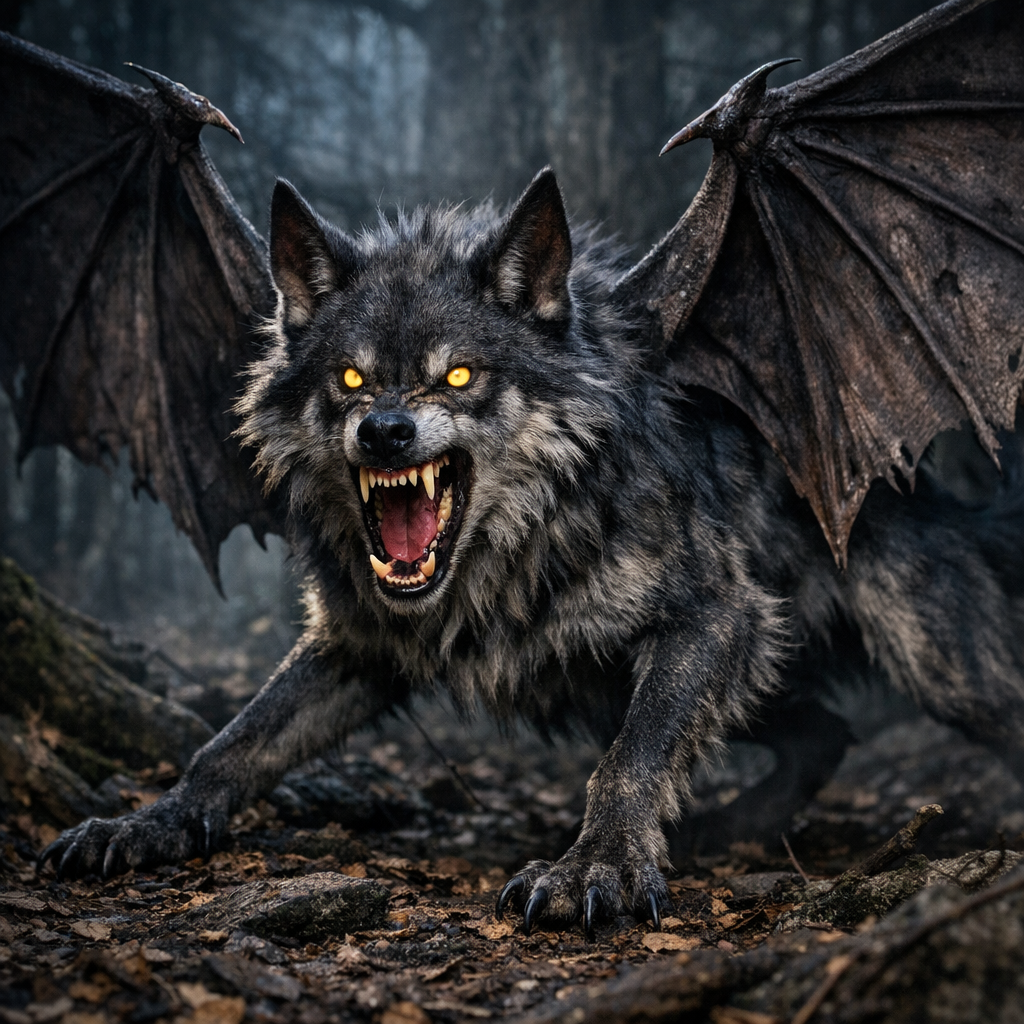 Wolbat, an AI-generated hybrid of Bat and Wolf