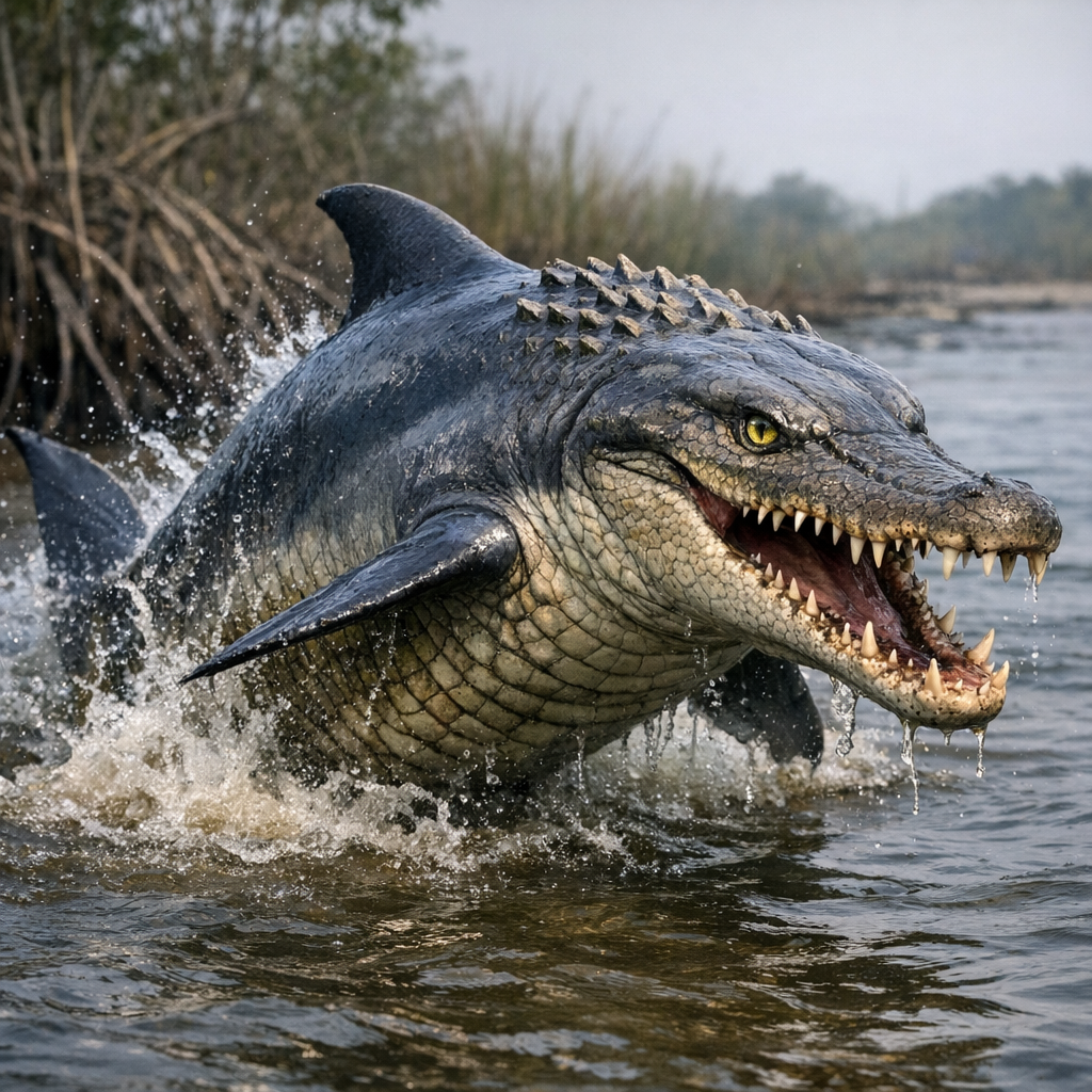 Dolphocroc, an AI-generated hybrid of Dolphin and Crocodile
