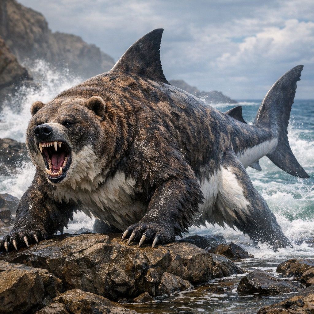 Bearwhite, an AI-generated hybrid of Bear and great white shark