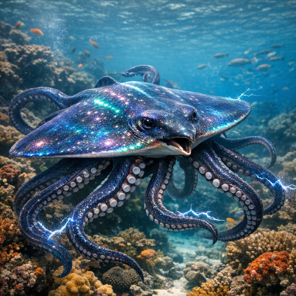 Electroctopus, an AI-generated hybrid of Electric Ray and Octopus