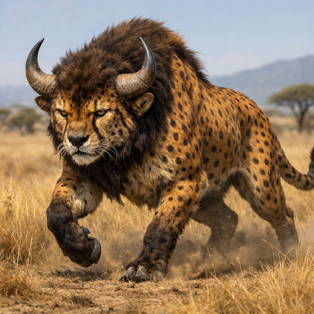 Cheeson, an AI-generated hybrid of Cheetah and Bison
