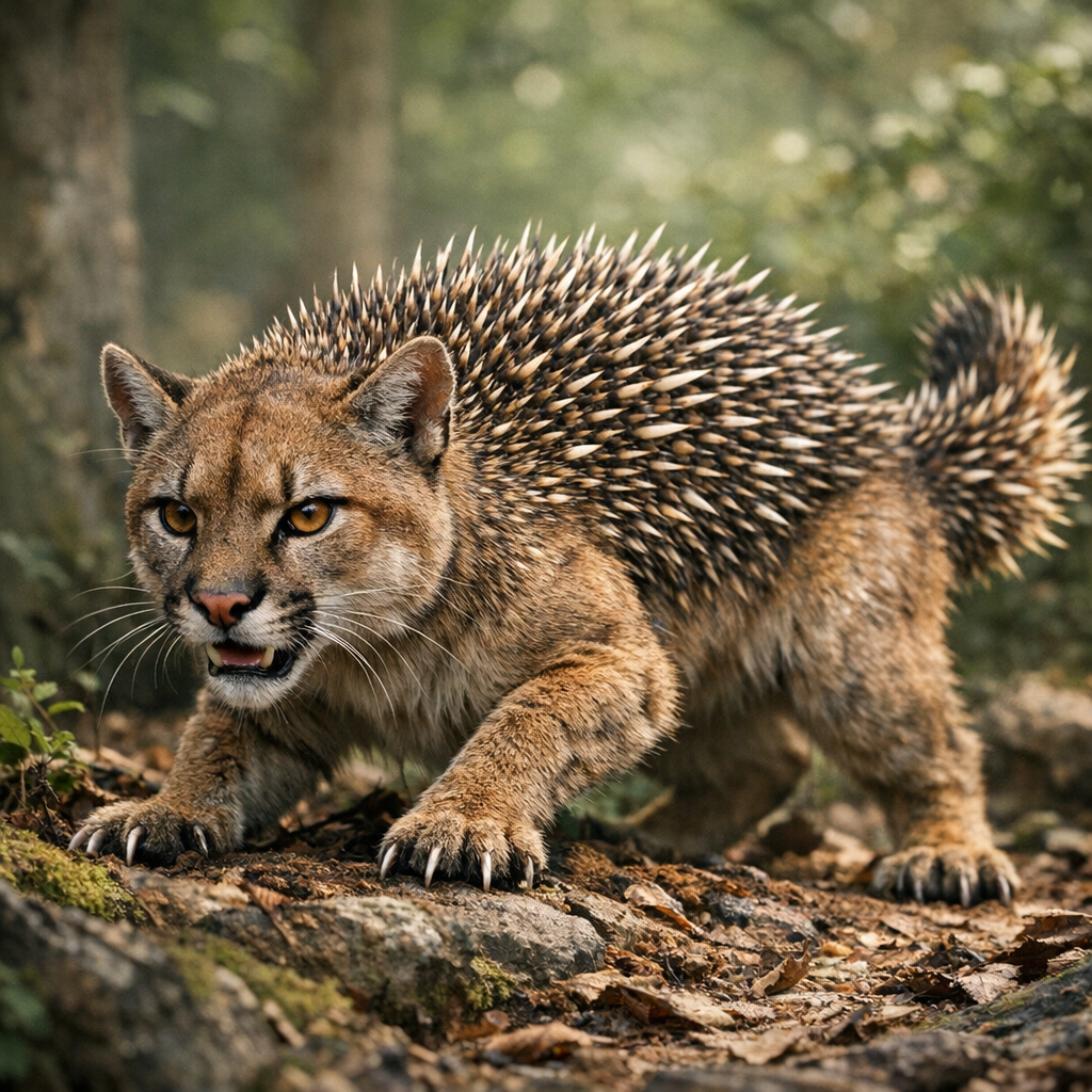 Hedgecougar, an AI-generated hybrid of Hedgehog and Cougar