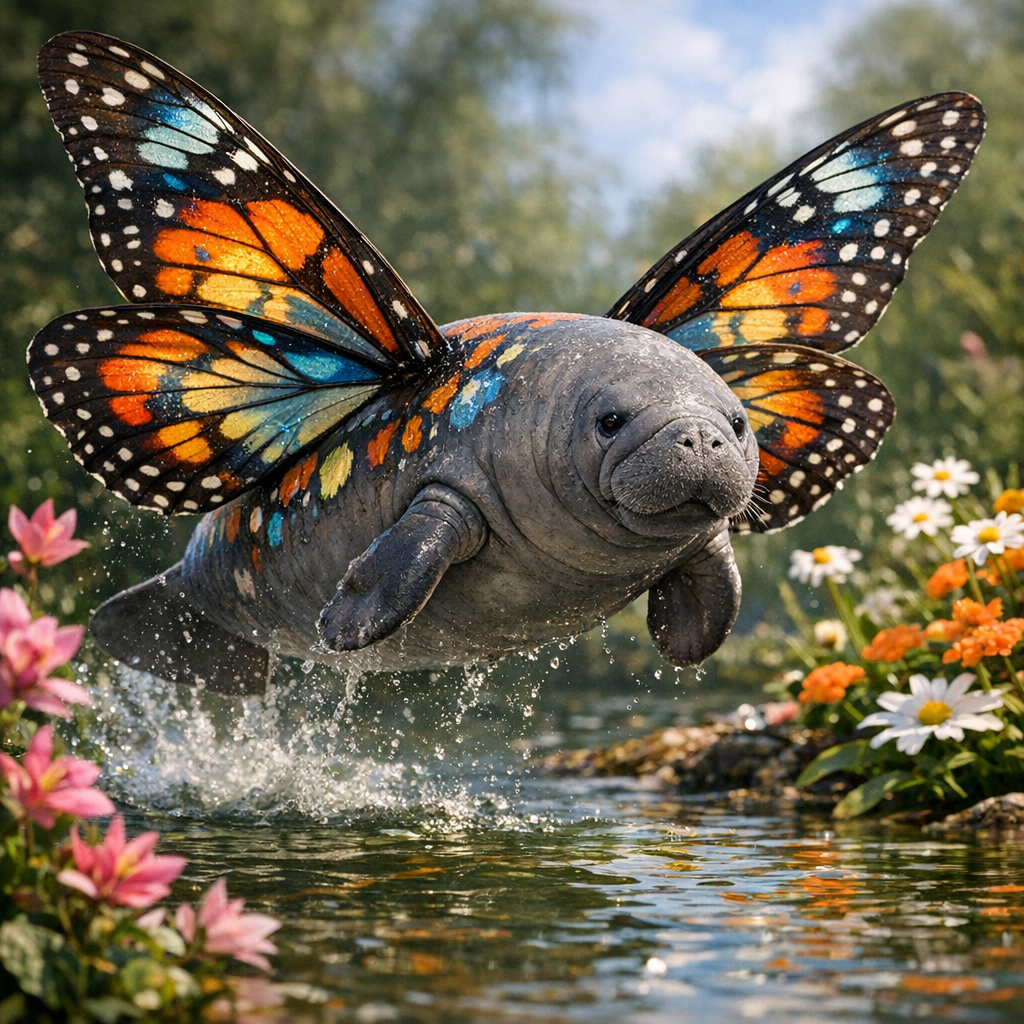 Manabutter, an AI-generated hybrid of Manatee and Butterfly