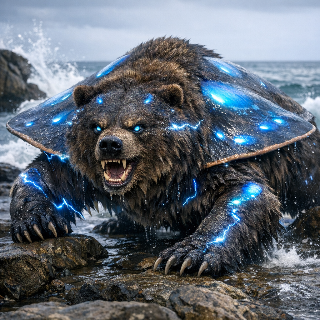 Electrobear, an AI-generated hybrid of Bear and Electric Ray