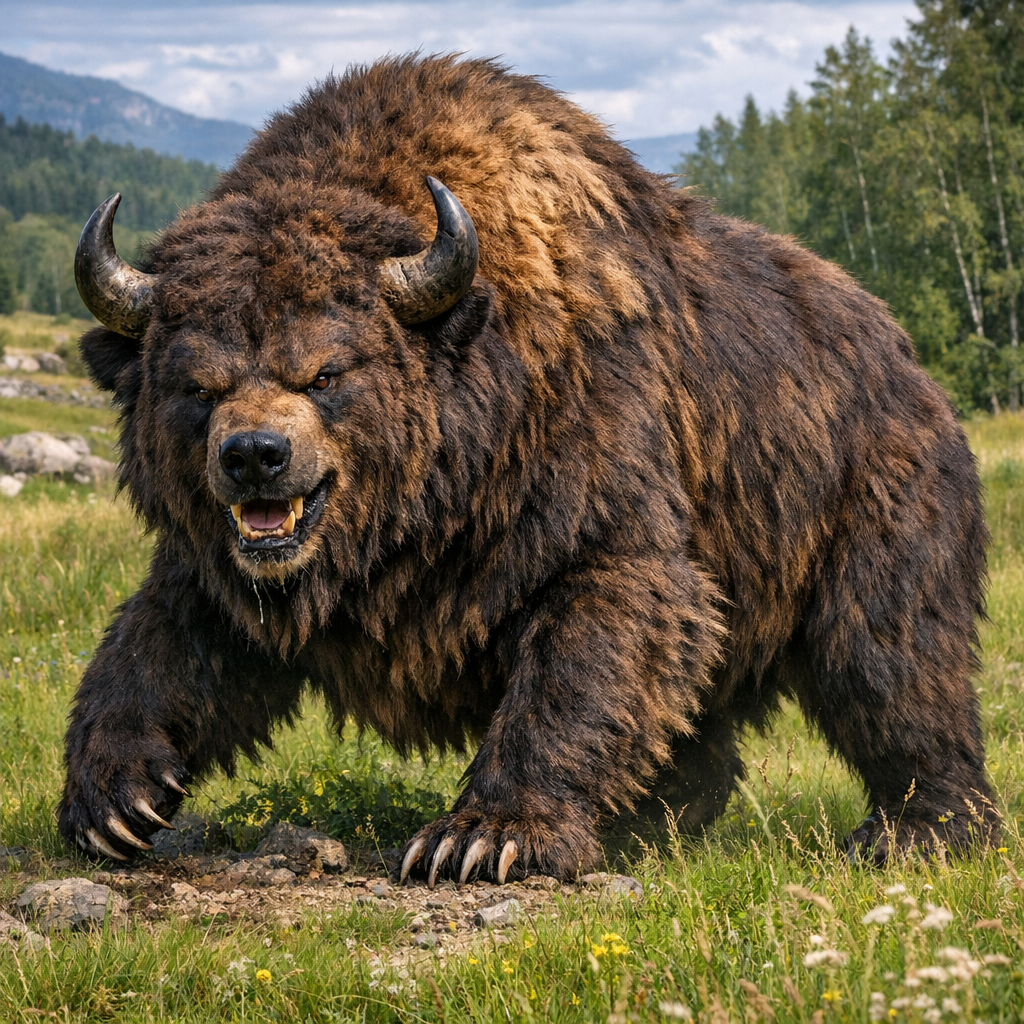 Bearbison, an AI-generated hybrid of Bear and Bison