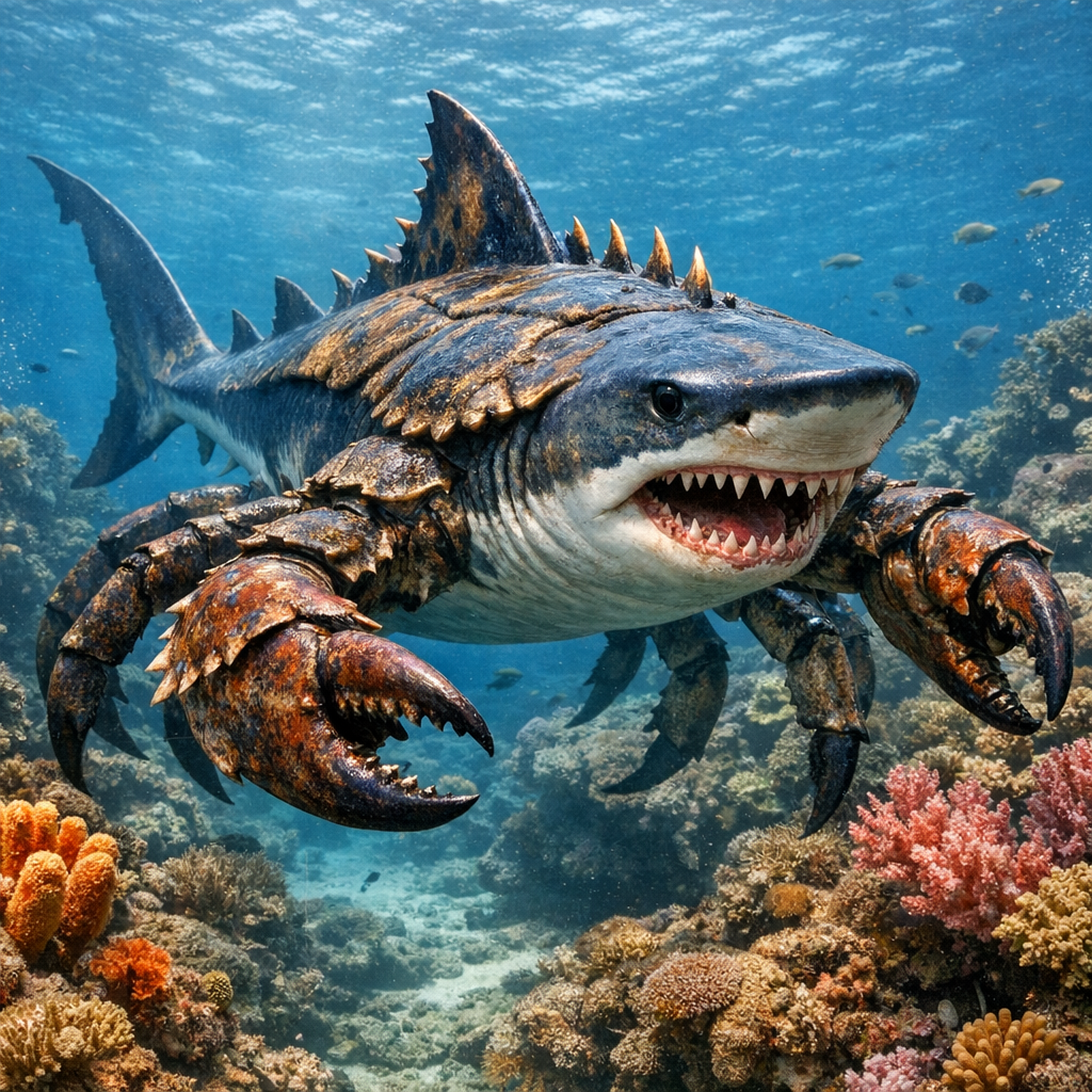Crabshark, an AI-generated hybrid of Crab and Shark