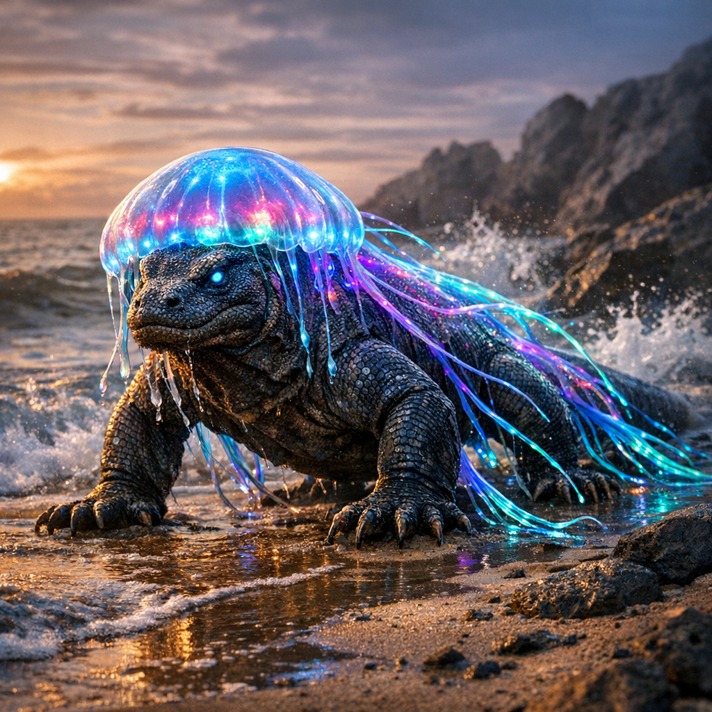 Jellydodo, an AI-generated hybrid of Komodo Dragon and Jellyfish