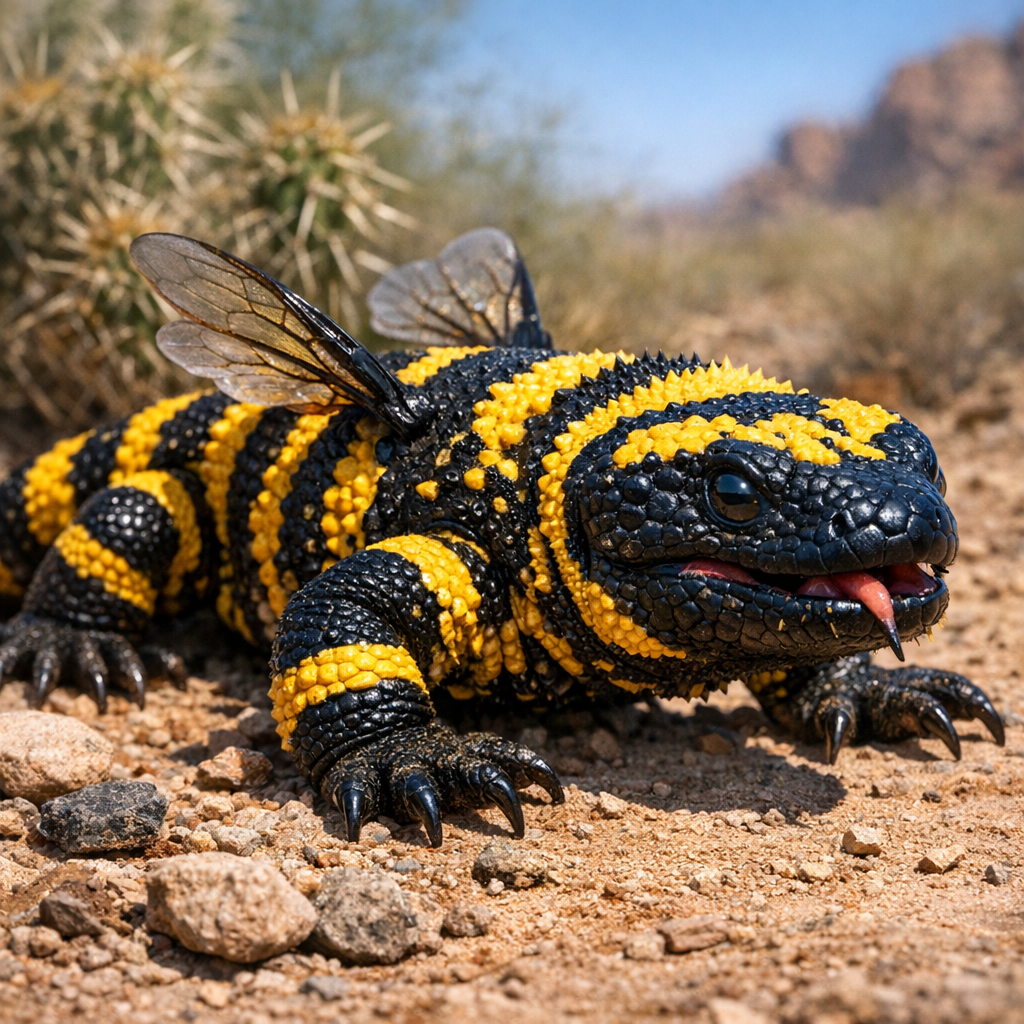 GilaBee, an AI-generated hybrid of Gila monster and Bumblebee