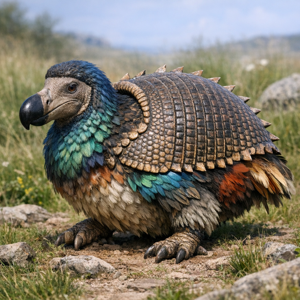 Dodomillo, an AI-generated hybrid of Dodo and Armadillo