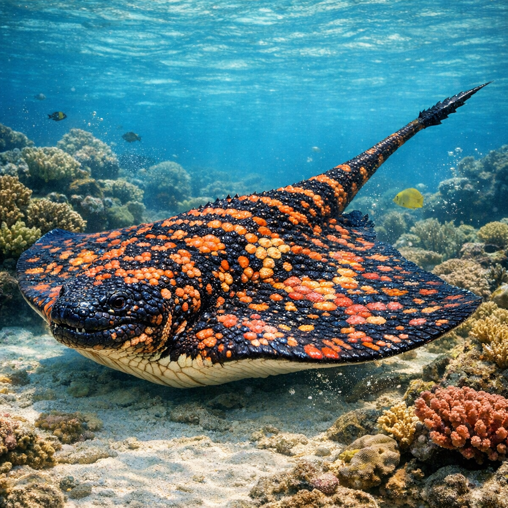 Gilaray, an AI-generated hybrid of Gila monster and Sting Ray