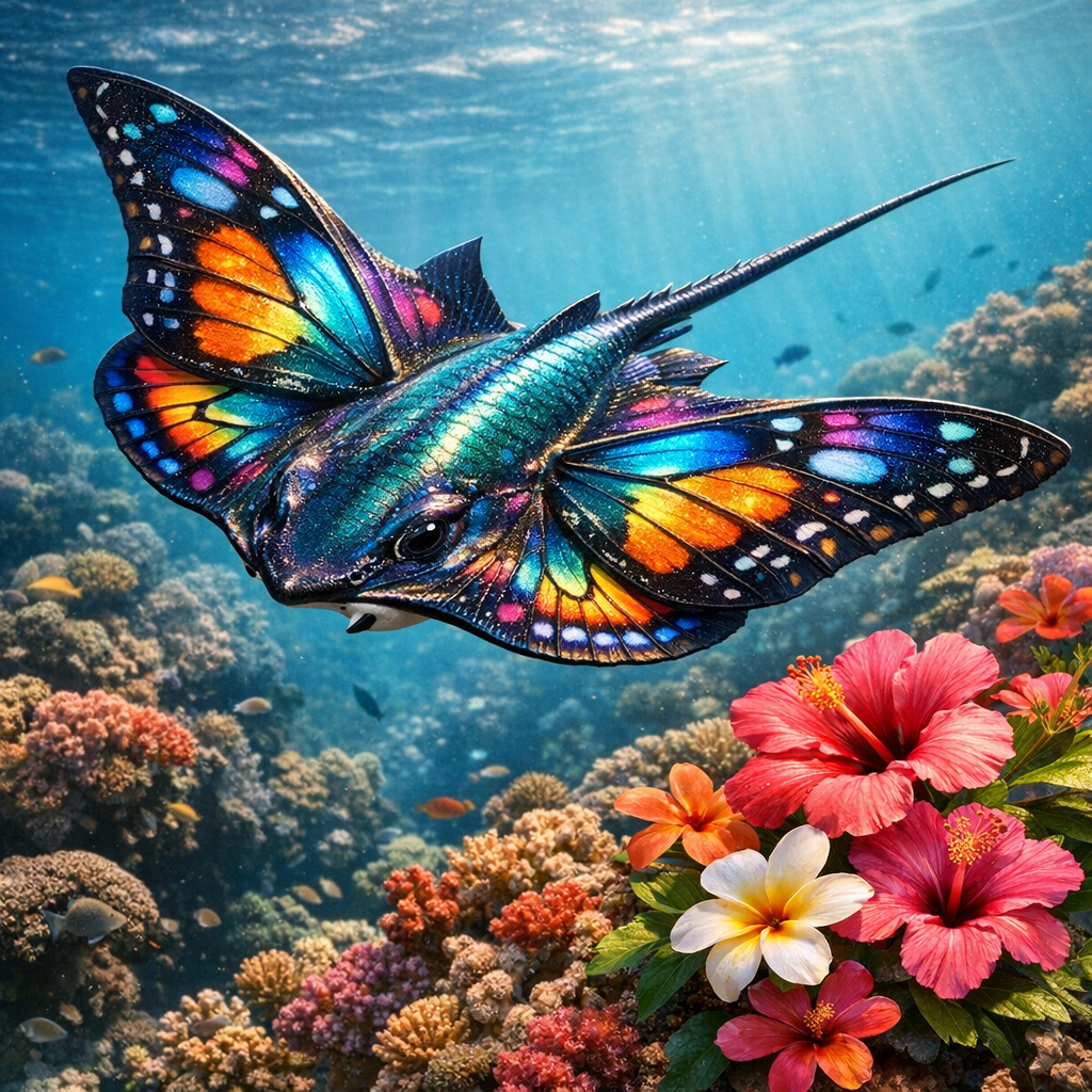 Stingfly, an AI-generated hybrid of Sting Ray and Butterfly