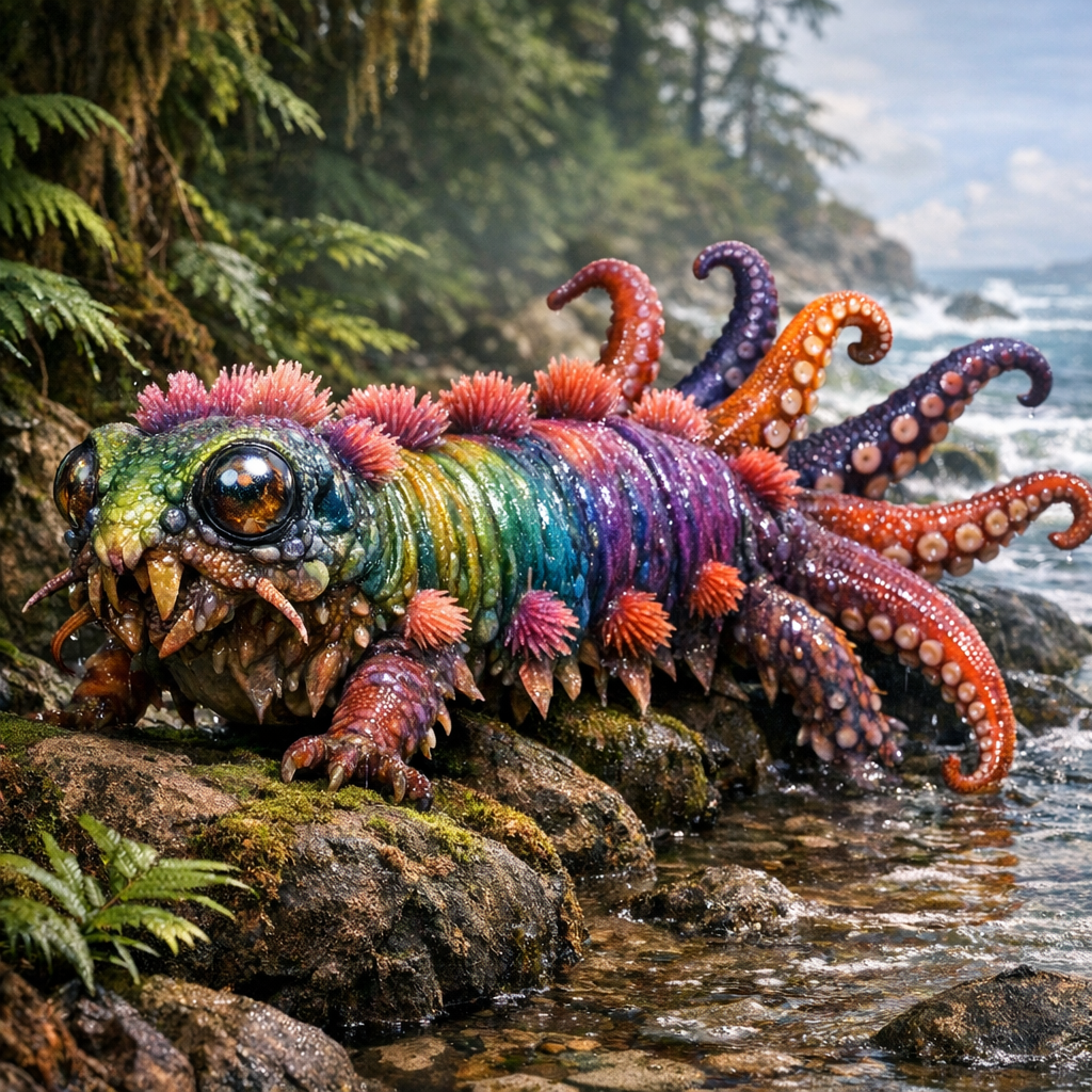 OctoCateris, an AI-generated hybrid of Octopus and Caterpillar
