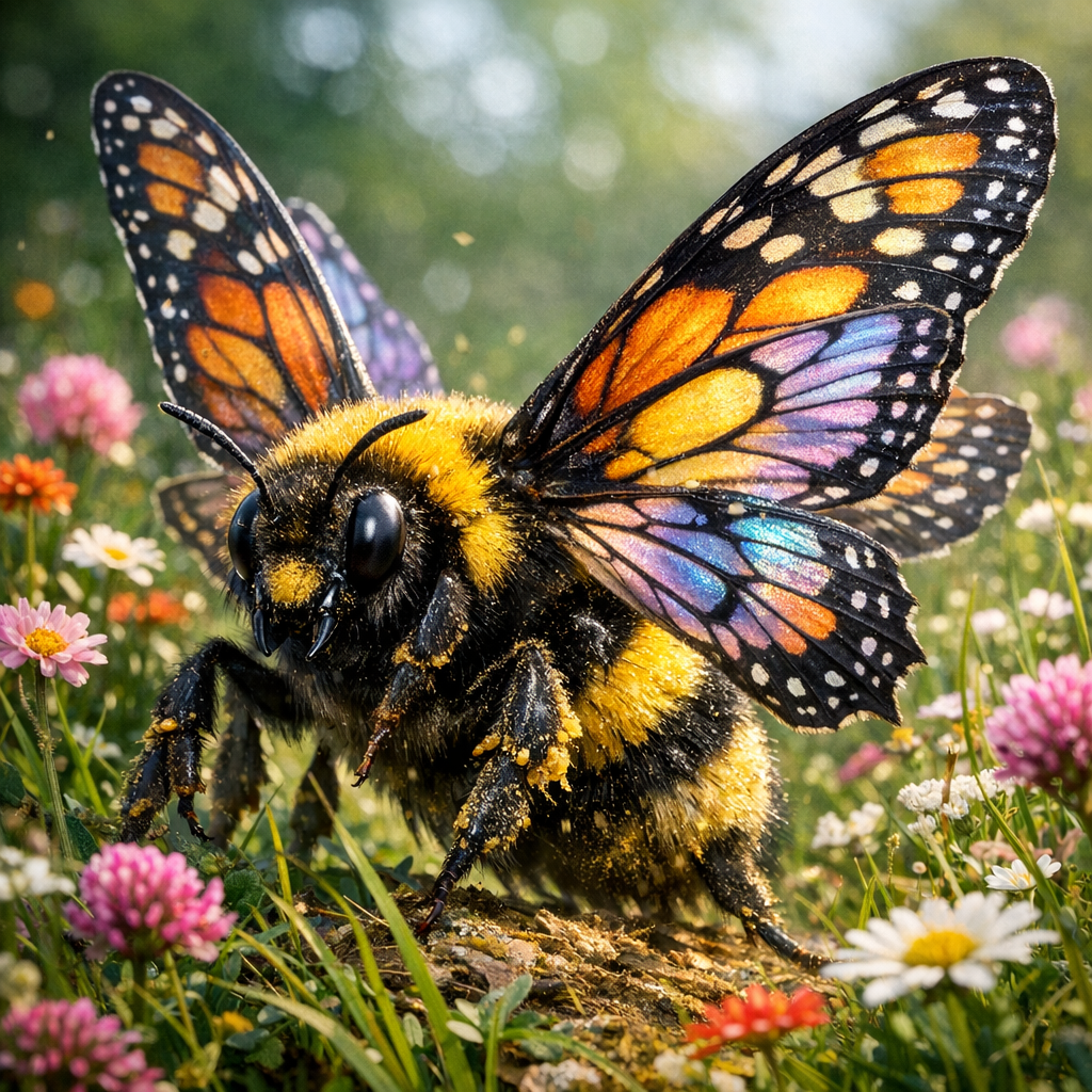 Bumblebutter, an AI-generated hybrid of Bumblebee and Butterfly