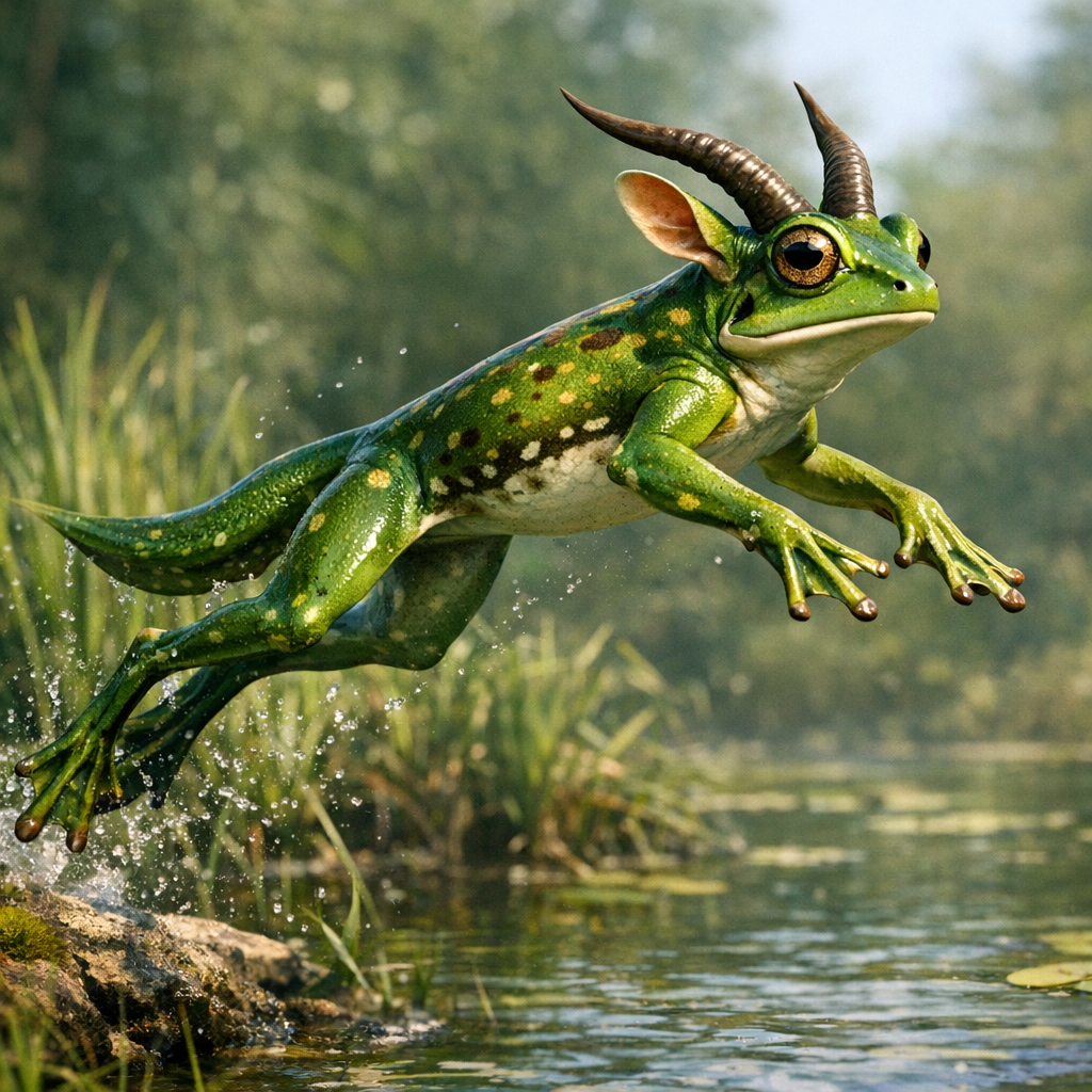 Frogelope, an AI-generated hybrid of Frog and Antelope