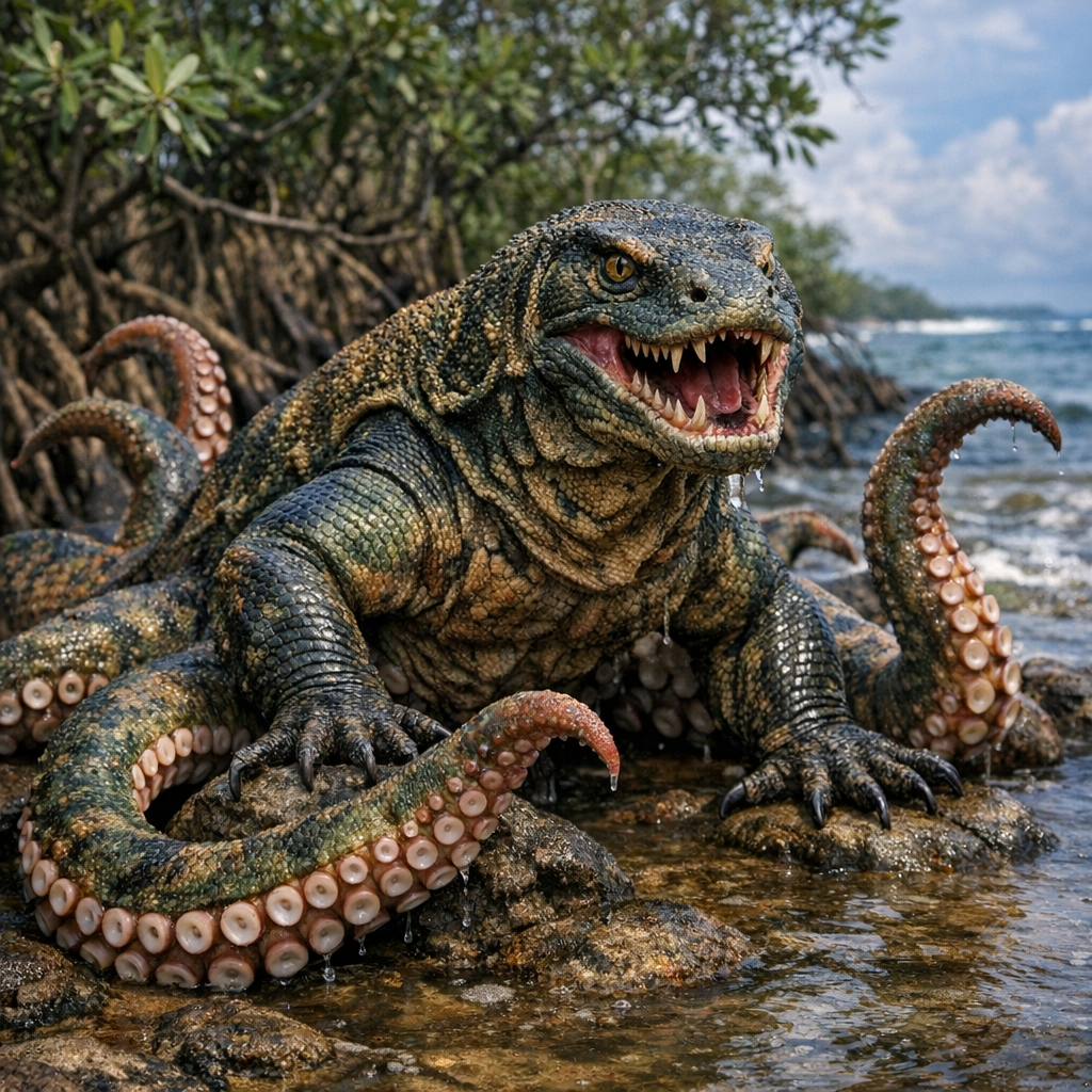 Octomodo, an AI-generated hybrid of Komodo Dragon and Octopus