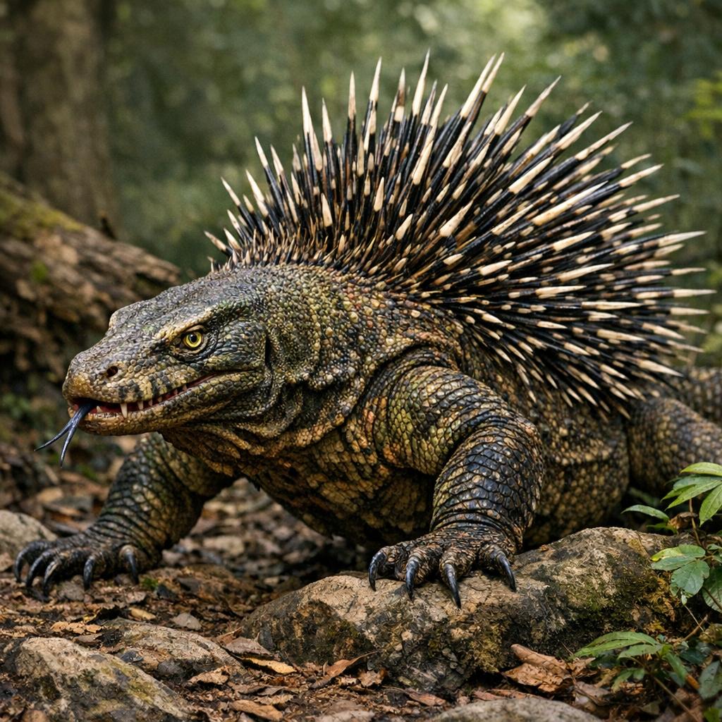 Porokodo Dragon, an AI-generated hybrid of Porcupine and Komodo Dragon