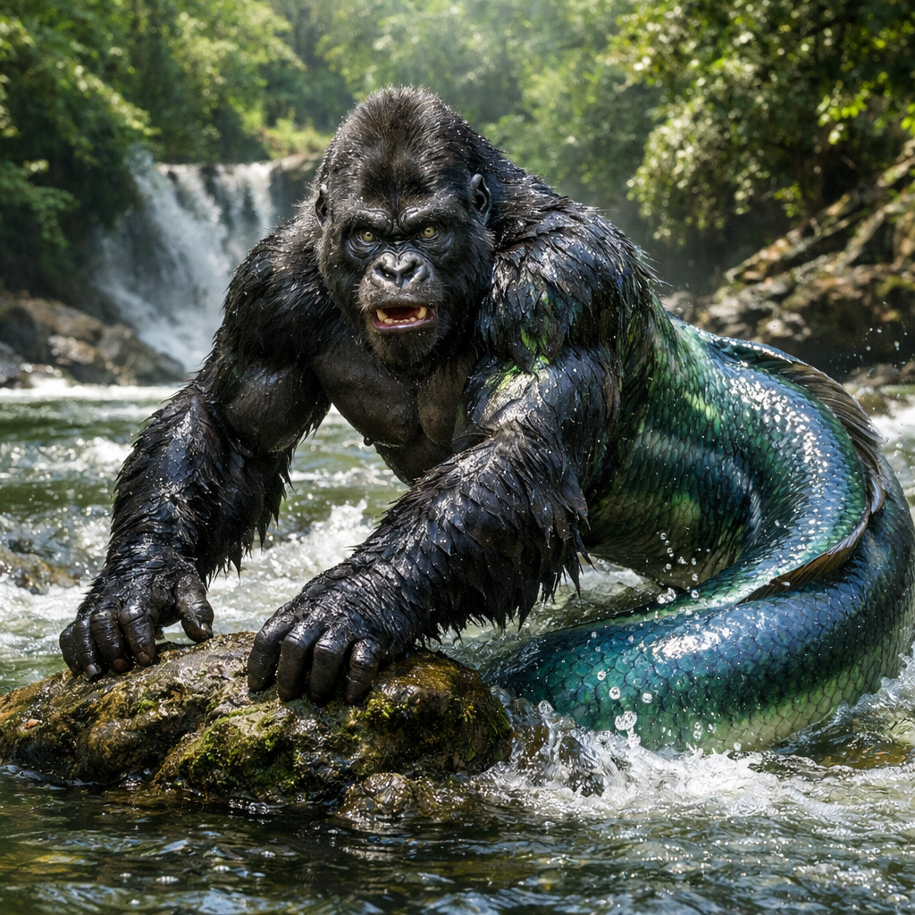 Eelorilla, an AI-generated hybrid of Eel and Gorilla