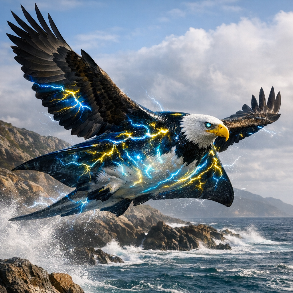 Electraquila, an AI-generated hybrid of Electric Ray and Bald Eagle