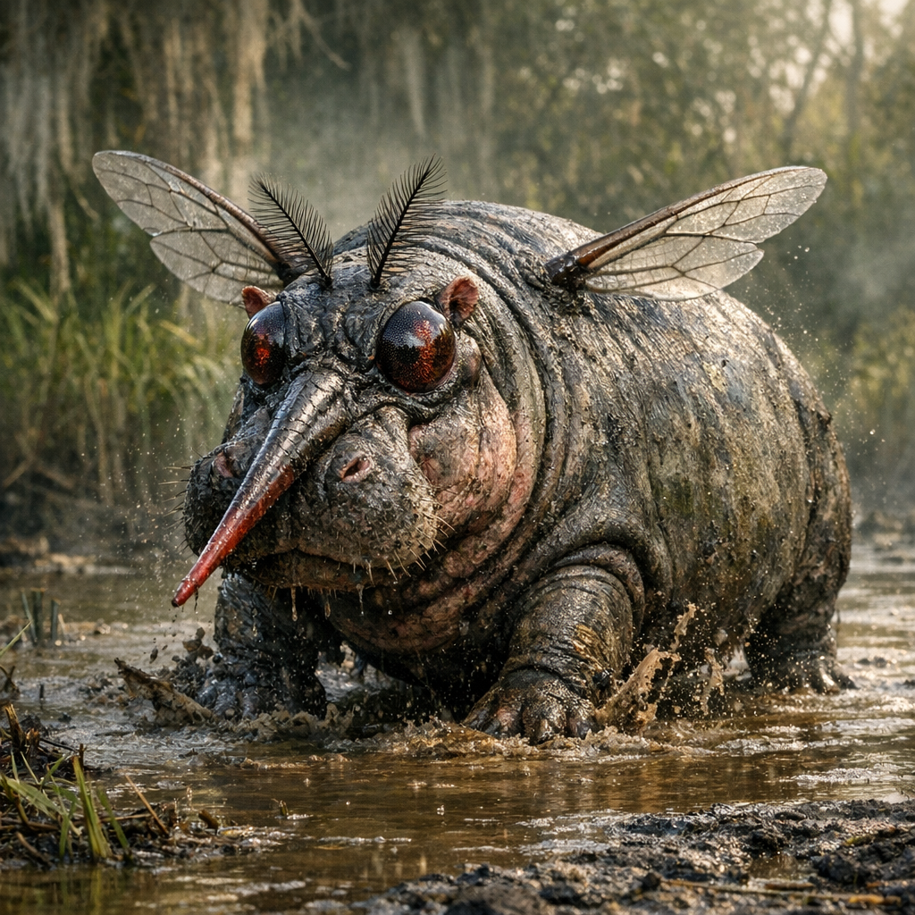 Hipposquito, an AI-generated hybrid of mosquito and Hippopotamus