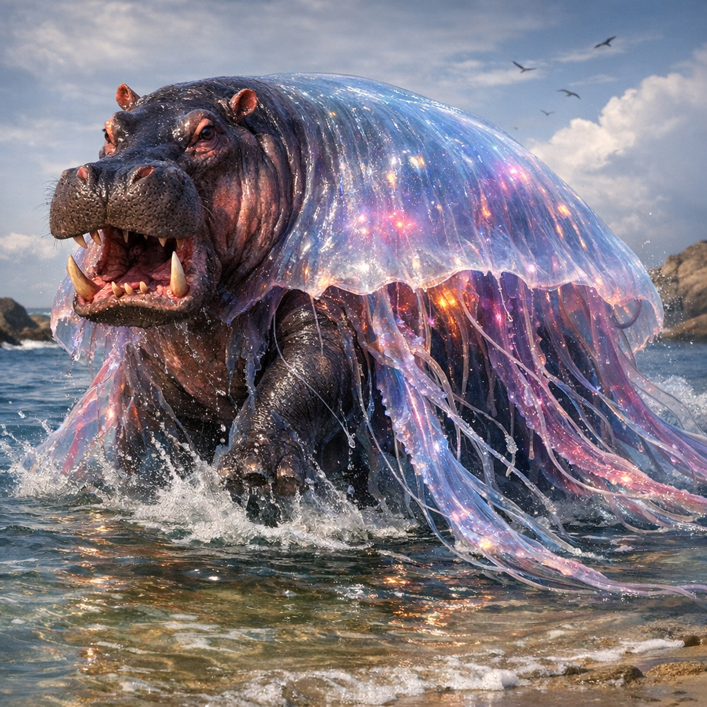 Hippojelly, an AI-generated hybrid of Hippopotamus and Jellyfish