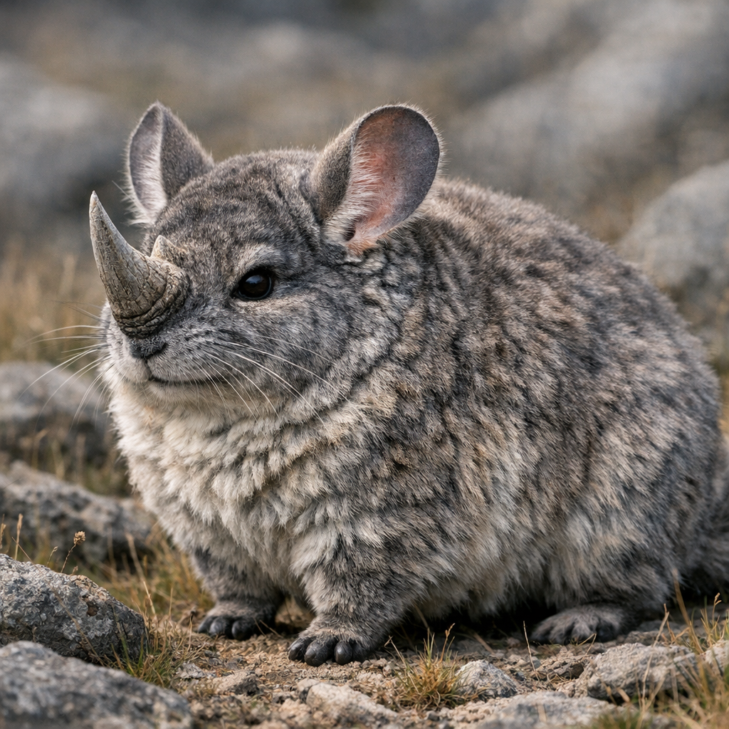 Chinorhinus, an AI-generated hybrid of Chinchilla and Rhinoceros