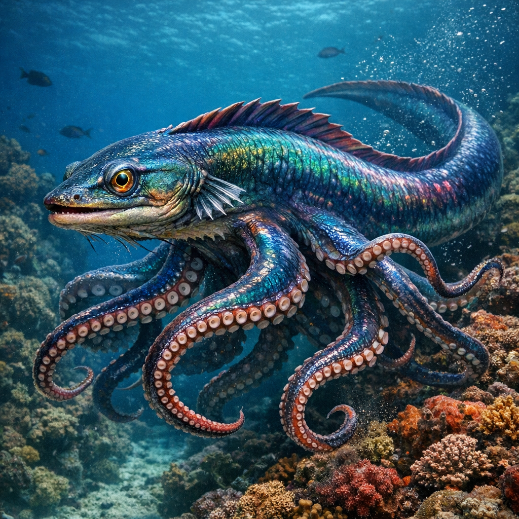 Eelopus, an AI-generated hybrid of Eel and Octopus