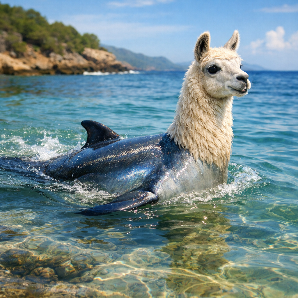 Dollama, an AI-generated hybrid of Dolphin and Llama