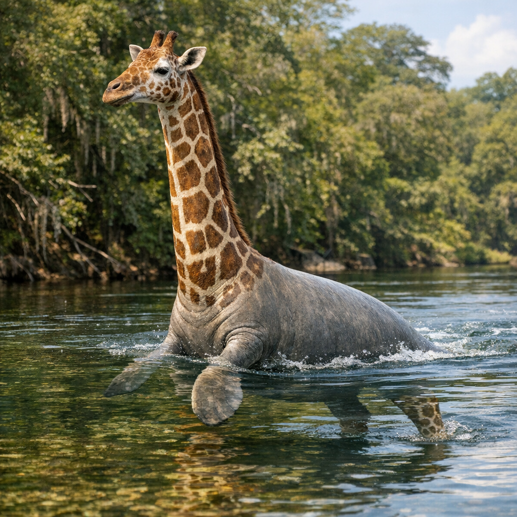 Giraffatee, an AI-generated hybrid of Manatee and Giraffe