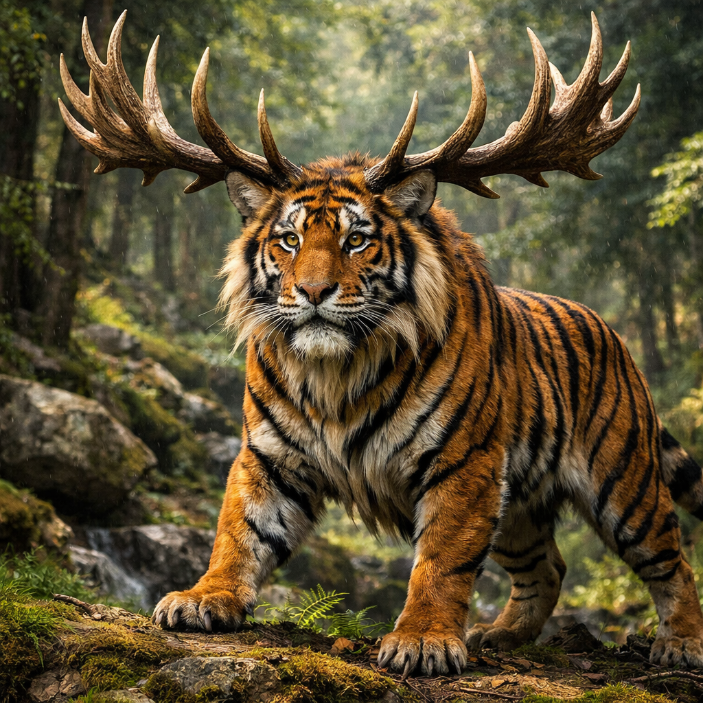 Tigelk, an AI-generated hybrid of Elk and Tiger