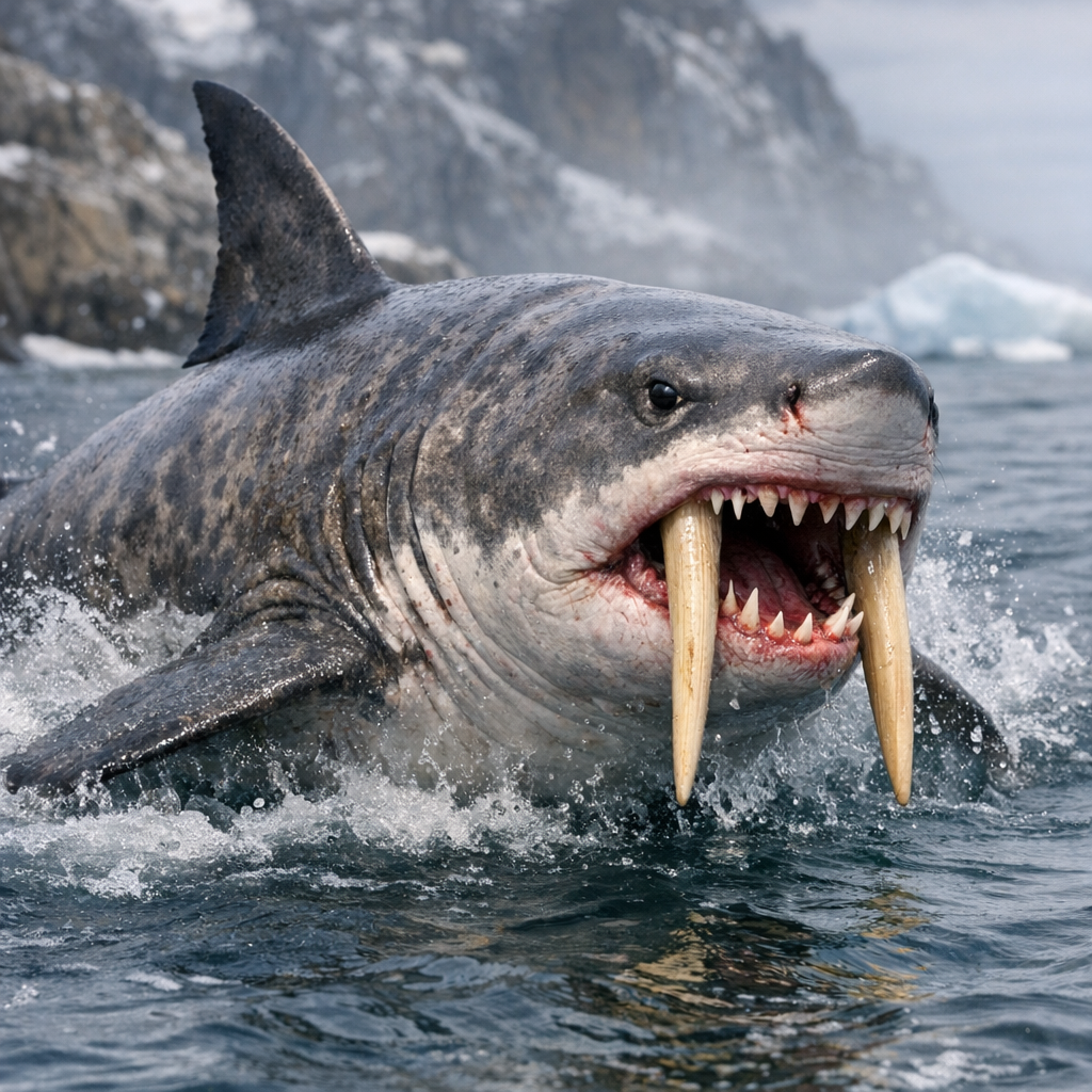 Sharkrus, an AI-generated hybrid of great white shark and Walrus