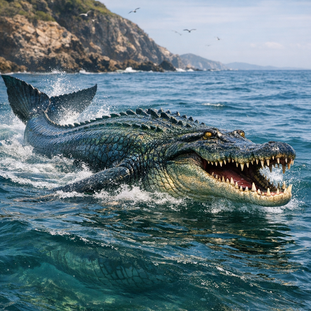 Crocowhale, an AI-generated hybrid of Crocodile and Whale