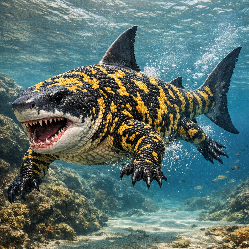 Gila Shark, an AI-generated hybrid of Gila monster and great white shark