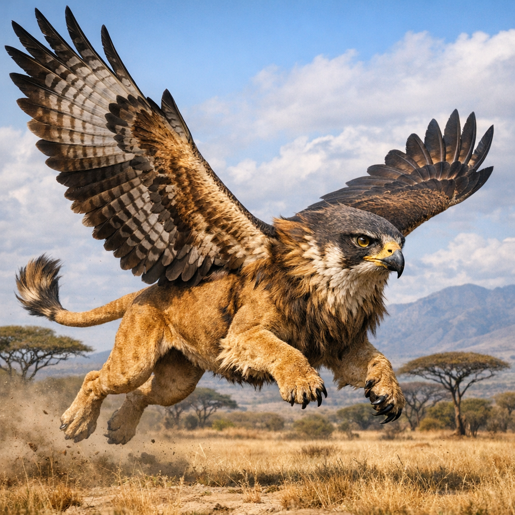 Falconion, an AI-generated hybrid of falcon and Lion