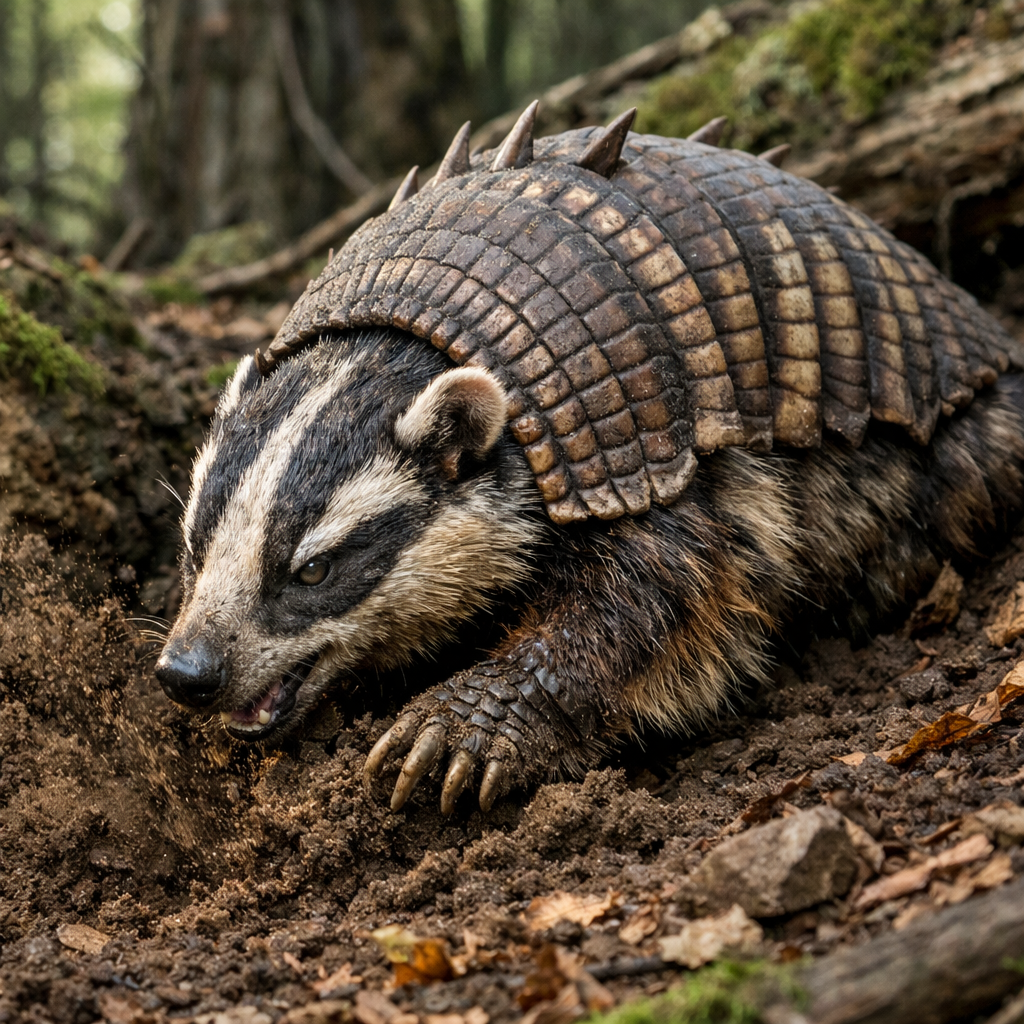 Armabager, an AI-generated hybrid of Armadillo and Badger