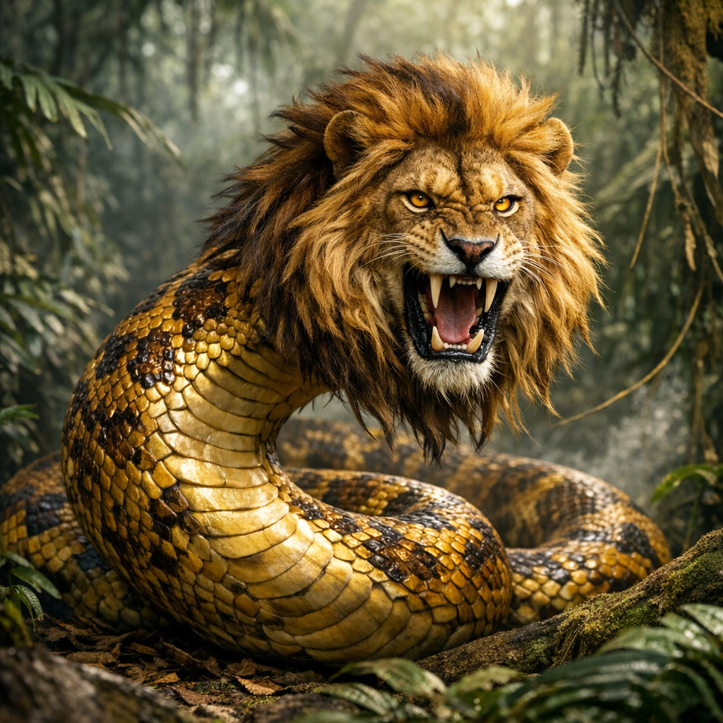 Leoserpentis, an AI-generated hybrid of Snake and Lion