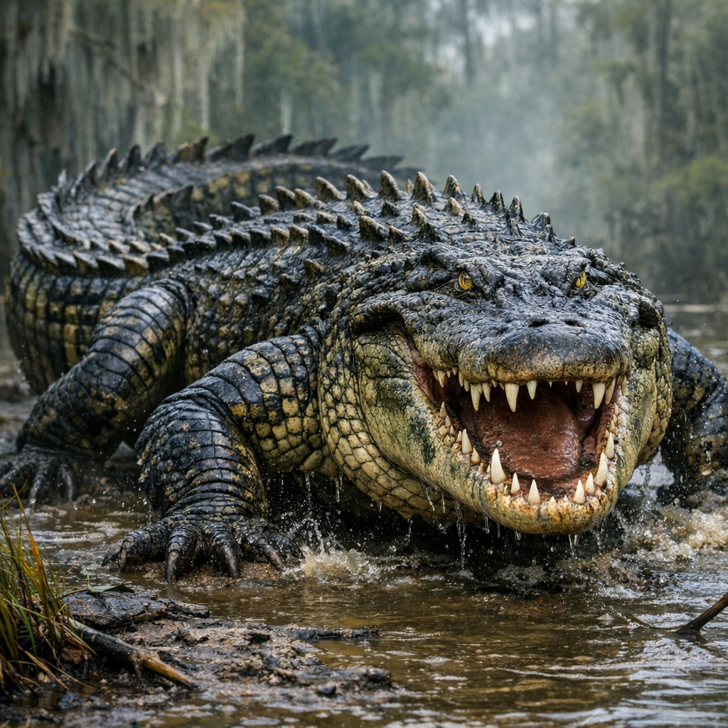 Crocogator, an AI-generated hybrid of Crocodile and Alligator