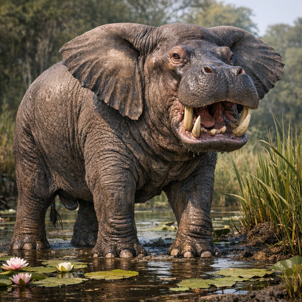 Elephopotamus, an AI-generated hybrid of Elephant and Hippopotamus