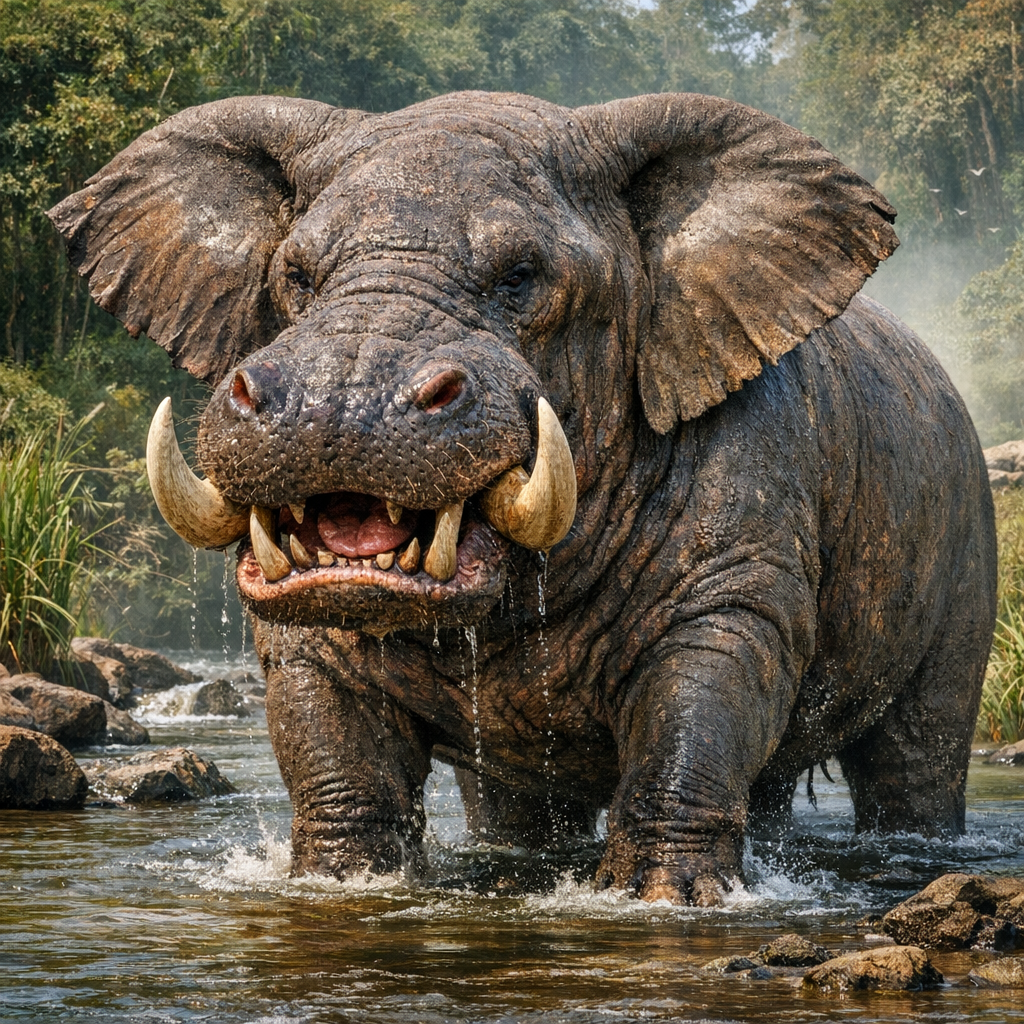 Elephopotamus, an AI-generated hybrid of Elephant and Hippopotamus