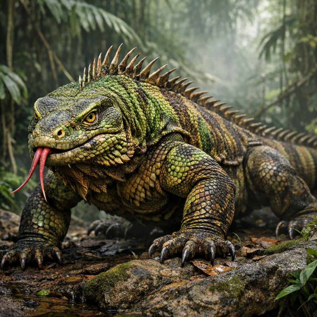 IguanoDragon, an AI-generated hybrid of Iguana and Komodo Dragon