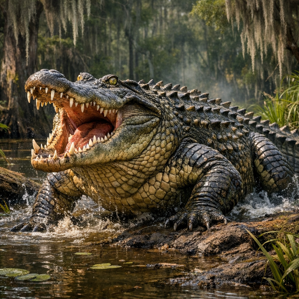 Crocogator, an AI-generated hybrid of Crocodile and Alligator