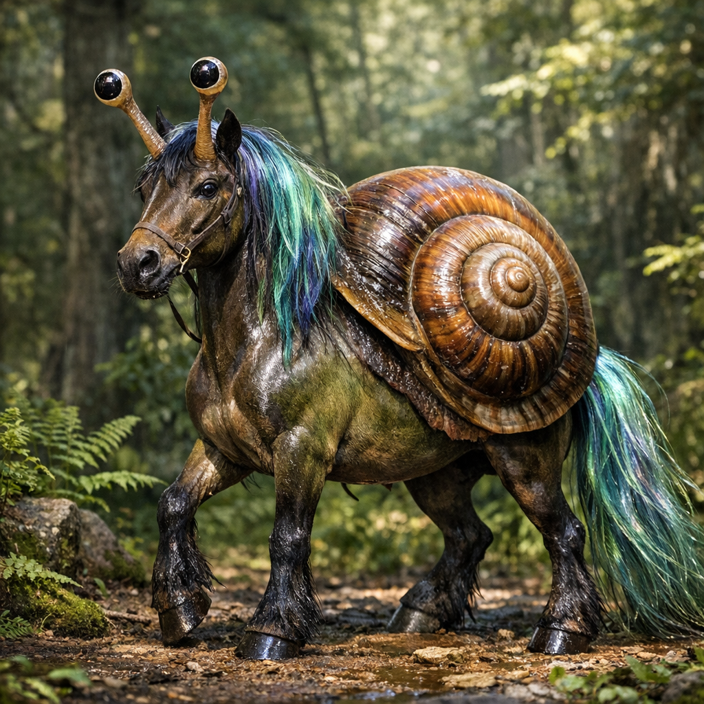 Snorse, an AI-generated hybrid of Snail and Horse